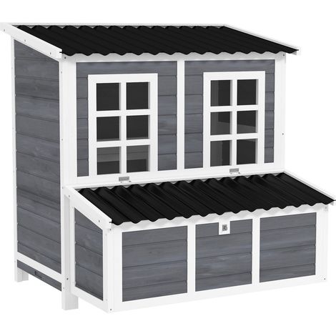 Hühnerstall aus Tannenholz, Hühnerhaus mit Nestkasten, Geflügelhaus für 4-6 Hühner, Wasserfestes Dach, 100 x 86 x 100 cm, Hellgrau
