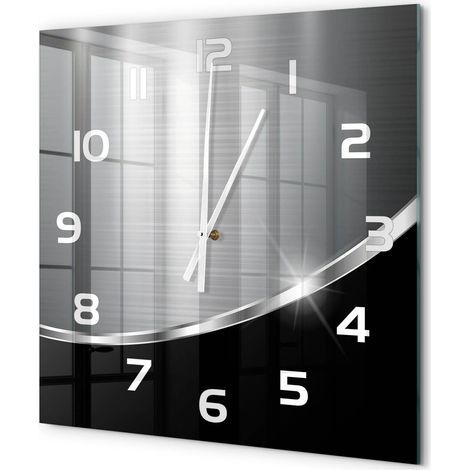 Grande Horloge Murale Carrée Déco Salon Verre Trempé Silencieuse Design Contemporain Abstraction métallique 60x60 cm (1/5)