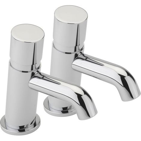 2 x Chrome Non-Concussive Basin Sink Tap Push Down Delay Self Close Closing