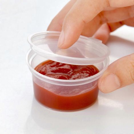10 pots jetables transparents en plastique pour sauces, chutneys et slime. Boîte de rangement. (1/4)