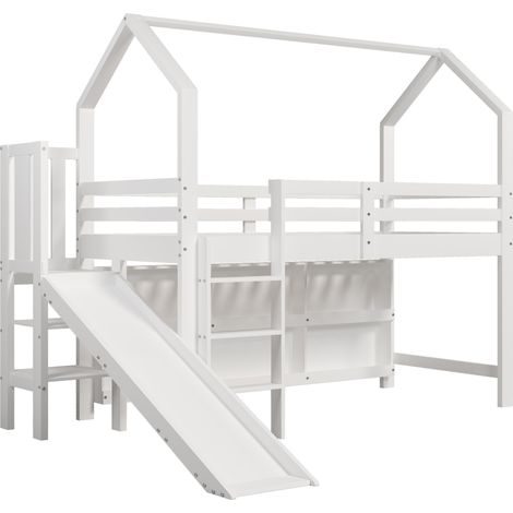 Cama 90x200 cm con tobogán, escalera, almacenaje y estantería de madera y MDF blanco MODENUIT (1/5)