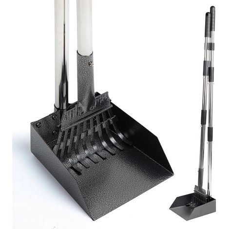 Ramasse Crotte Chien, Pelle a Crotte pour Chien en Métal, Moyens et Petits - Ensemble Robuste avec Manche Long, bac métallique et râteau pour pelouse et Jardin (1/5)