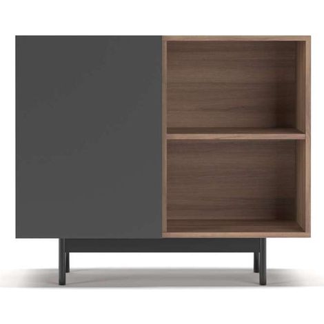 Mueble auxiliar modelo 601-2 acabado en nogal/grafito. 78 cm (alto) x 90 cm (ancho) x 34 cm (prof.) (1/4)