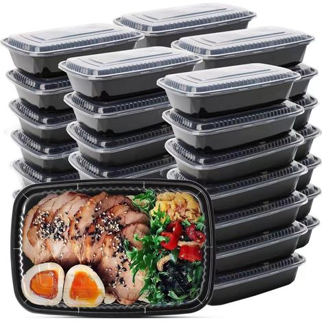 Ensemble de 50 pièces, boîtes à repas réutilisables de qualité alimentaire, avec couvercles, compatibles avec le micro-ondes, le congélateur et le lave-vaisselle, 21,5 × 14,5 × 5,8 cm (L × l × H) (1/5)
