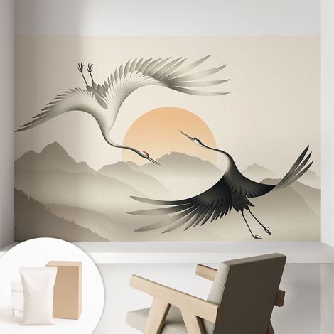 Papier peint intissé avec imprimé pour intérieur moderne application facile a motif - Colle incluse gratuite Grues de l'Est 104x70 cm (1/5)
