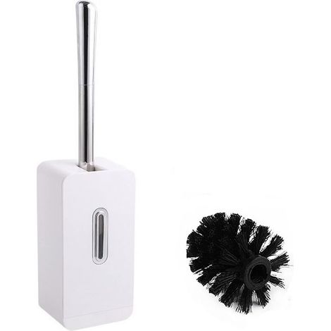 Toilettenbürste, Badezimmer-Toilettenbürste mit Halter, Toilettenbürste aus Edelstahl mit langem Griff, versteckte Toilettenbürste, selbstschließende Toilettenbürste mit 2 Bürstenköpfen, weiß