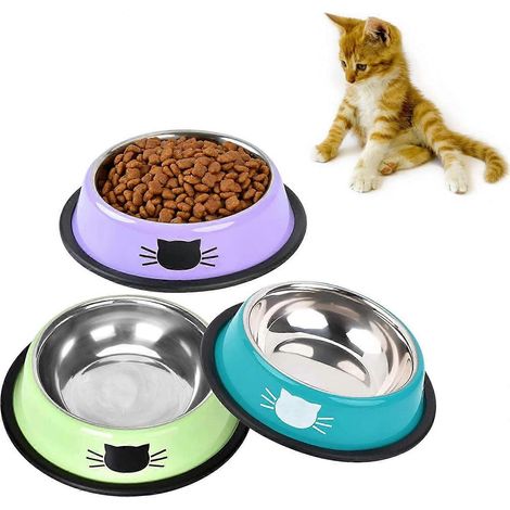 Gamelles pour chats, gamelle colorée en acier inoxydable pour nourriture de chat, gamelle antidérapante pour eau, gamelle pour chiots (1/4)