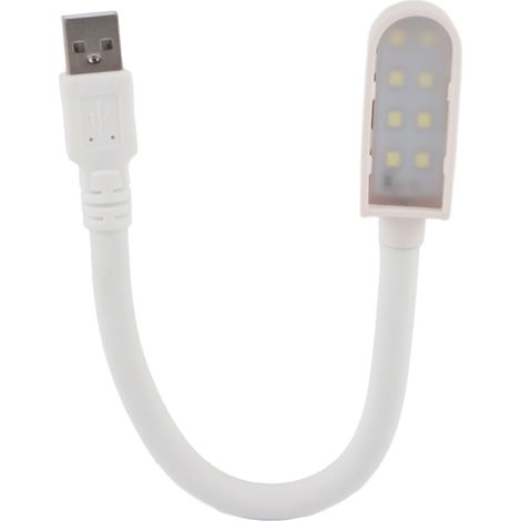 Lampe de lecture portable USB, 9,8 pouces, 8 LEDs, lumière blanche, réglable à 360°, mini veilleuse pour nuit.