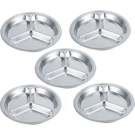 Plateaux repas inox 304 5 pièces, 3 sections pour enfants, design arrondi sans danger, idéal pour petits (1/5)