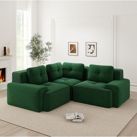Modulares Ecksofa 206 x 206 x 69 cm aus Cordstoff, 32D-Schaumstoff, grün HAVRYA (1/5)