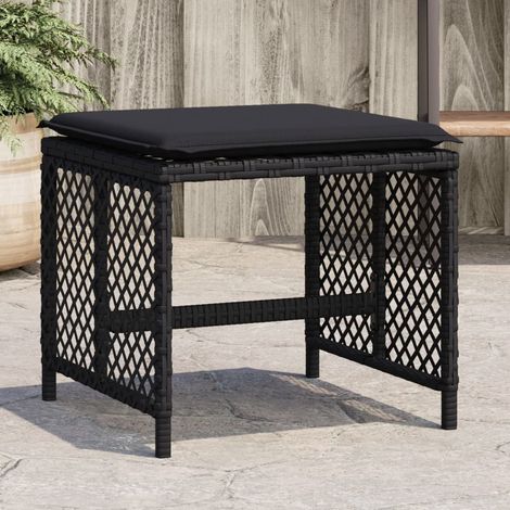 Taburetes de jardín con cojines 4 uds ratán PE negro 41x41x36cm vidaXL (1/5)