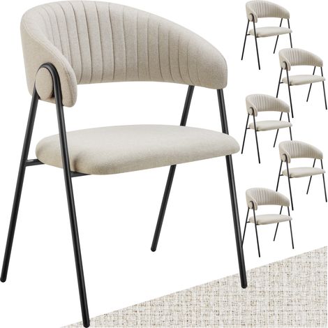 Tectake – Lot de 6 fauteuils ergonomiques rembourrés en tissu grège – Dossier en forme de C – Capacité de charge 150kg – Hauteur d'assise 48cm (1/5)