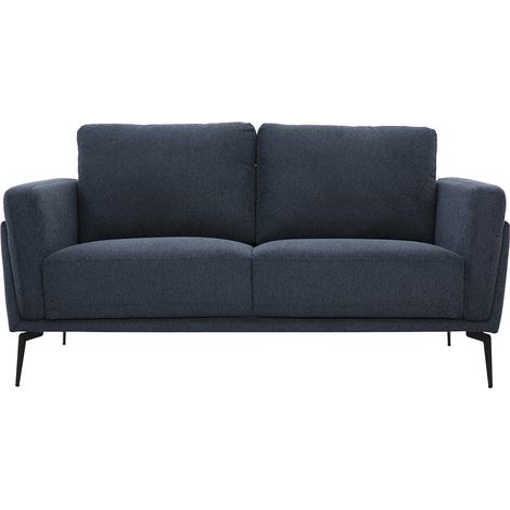 Divano design 2 posti in tessuto effetto velluto testurizzato blu scuro e metallo nero MOSCO