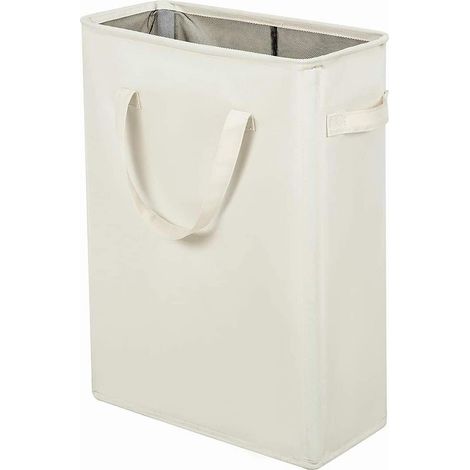 Cesta de ropa sucia ultrafina de 2 piezas, cubo de ropa sucia estrecho con asa, cubo de ropa sucia plegable, cubo de ropa sucia alto para lavadero, dormitorio y dormitorio, (45L) Beige