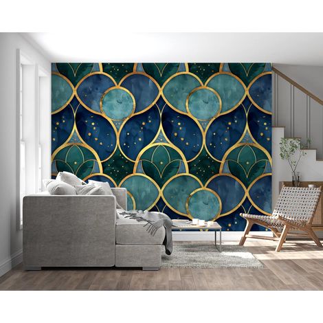 Papier peint art deco arches emeraude et or 1 - 150 x 250 cm (1/2)