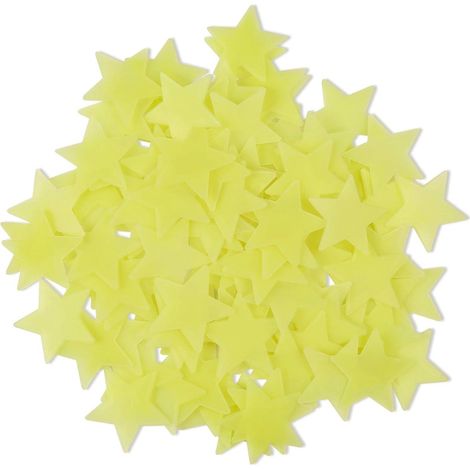 100 autocollants étoiles phosphorescentes unies - Décoration murale/plafond phosphorescente pour chambre d'enfant - Fournitures pour chambre/bébé - Jaune (1/4)