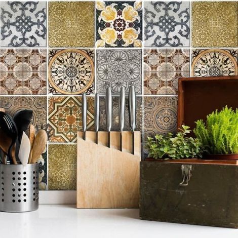 Carrelage Adhésif - 20x20 cm - Pour Salle De Bains Et Cuisine - 24 Pièces (1/3)
