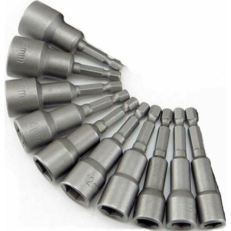 10 magnetische Schraubendreher-Steckschlüssel, Bit-Adapter, 6–19 mm 1/4"-Sechskant-Vierkantantrieb-Bohrfutter-Stecknuss-Bohrer (1/5)