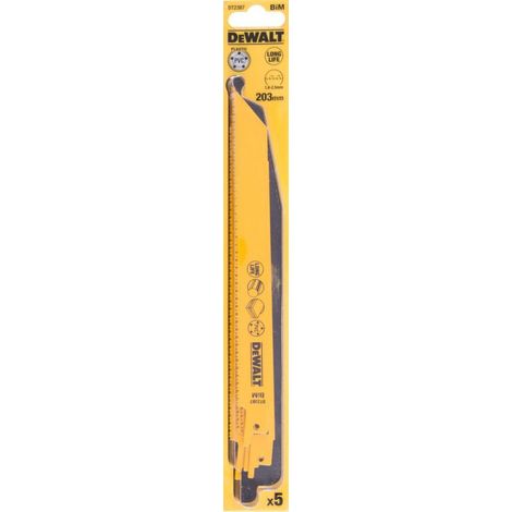 5 Lames Récipro BIM pour métal et synthétiques DEWALT - 203 mm - DT2387