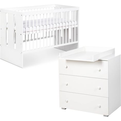 PAOLA Ensemble bébé lit et commode Blanc avec plan à langer amovible (1/5)