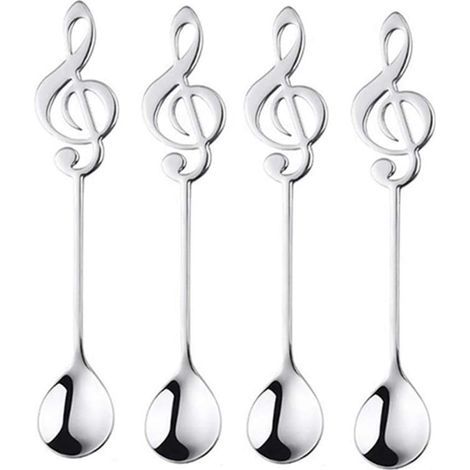 4 PIÈCES Cuillère à Dessert Note De Musique Décorative Cuillère à Mélanger Cuillère à Café pour La Maison,Cuillère à café inox (1/5)