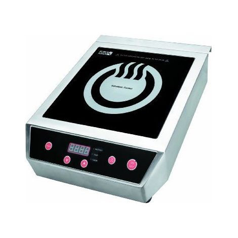 LACOR - 69132 - Plaque à induction portable, surface en verre, contrôle tactile, 17 niveaux de puissance, deux foyers de 12 et 28 cm