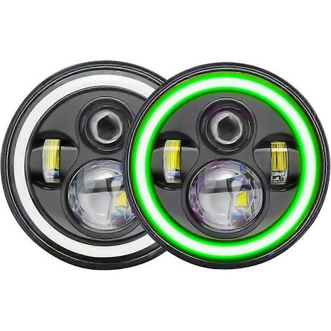 Phare LED Halo 7 pouces à feux de route/croisement avec feux de jour verts et clignotants ambre pour Jeep Wrangler JK TJ CJ (Vert) (1/5)