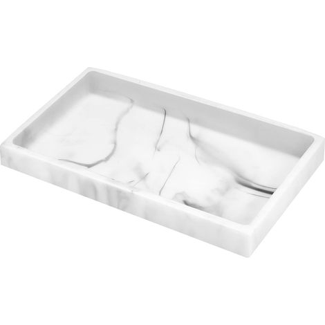 Plateau de Salle de Bain en résine, pour Commode, Bijoux, évier de Cuisine, Parfum, Bougies, Savon, Serviette, Plantes, Accessoires de Salle de Bain (Taille M, Aspect marbre Blanc) (1/5)