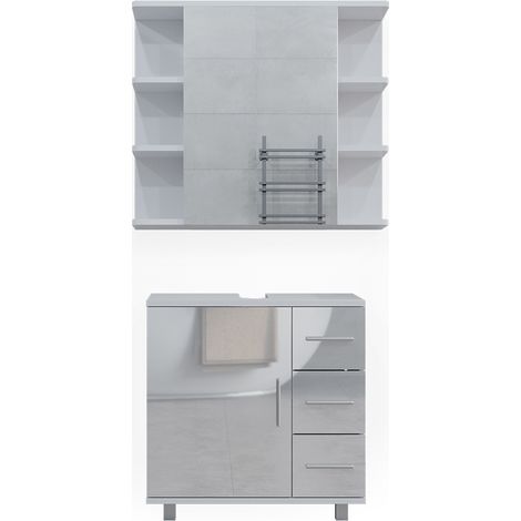 Set mobili bagno Ilias, Bianco lucido, 2 parti, Vicco