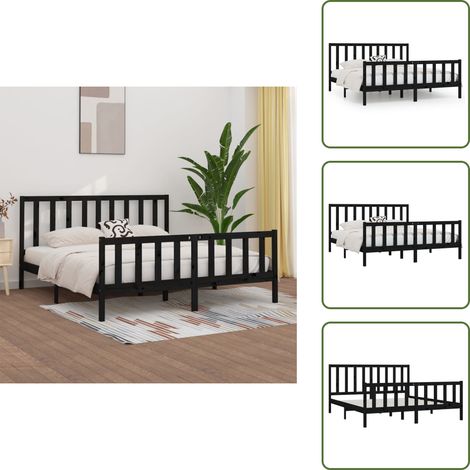 Massivholzbett Schwarz 200x200 cm - Massivholzbette - Schwarzes Bett - Doppelbett - Kiefernholzmöbel - Bettgestell (1/5)
