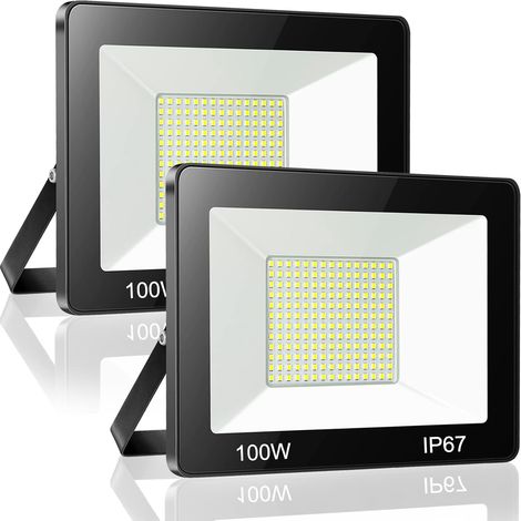 Projecteur LED Exterieur 100W, 2 Pièce 10000LM 6500K Blanc Froid Spot LED Extérieur, IP67 Imperméable Luminaire Pour Patio, Terrasse, Jardin, Garage, Usine