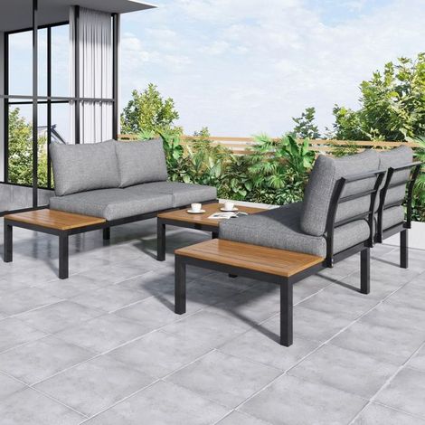 Ensemble de jardin 5 pièces en acacia massif gris - 2 canapés 2 places, 2 tables d'appoint, 1 table basse (1/5)