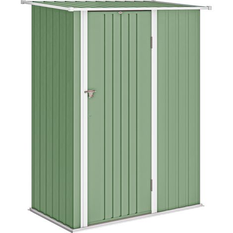 Capanno Porta Attrezzi in Metallo con Tetto Inclinato e Porta Bloccabile, 142x86x189 cm, Verde Chiaro