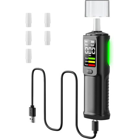 Éthylotest Électronique USB-C, Alcootest LCD  Test rapide, affichage BrAC mg/L, modes contact et sans contact, 5 embouts inclus, compact pour voiture et soirées. (1/5)