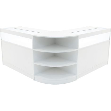Comptoirs de Vente en MDF Blanc à LED Blancs Ensemble Theseus LM60 B1200 3 Unités de Rangement Étagères Internes Portes Coulissantes Verouillables Réception Bureau Vêtements Bijoux [Clés INCLUS] (1/5)