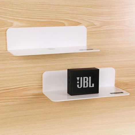 Weißes Wandregal-Set (2er-Pack), erweitert mühelos den Wandraum – 22,9 cm hohes Acryl-Regal ohne Bohren für Schlafzimmer, Badezimmer, Küche, Wohnzimmer, Büro, mit 4 Kabelclips (1/5)