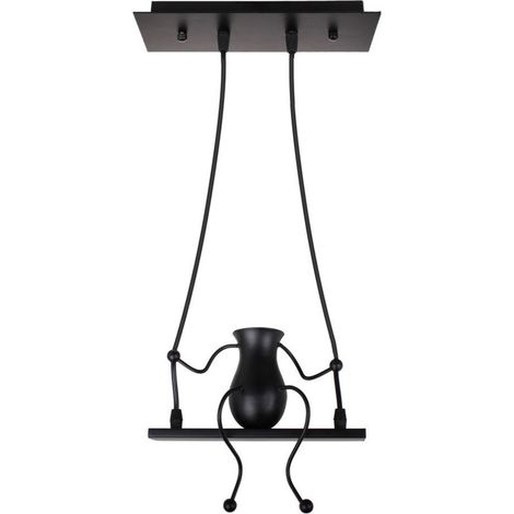 Suspension Luminaire Petit Homme en Fer Lampe Créative Design de Gens Moderne Pendentif Enfants Chambre Salon E27 Noir (1/4)