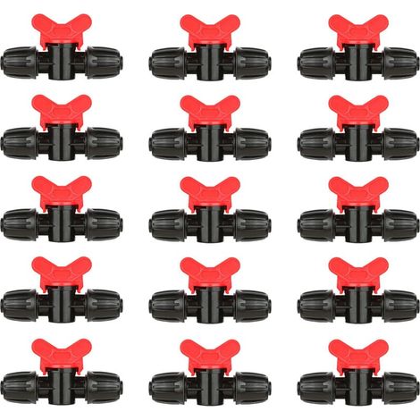 15er-Packung Tropfbewässerungsventile aus Polyethylen (16 mm) mit Schloss und Widerhakenanschluss (1/4)
