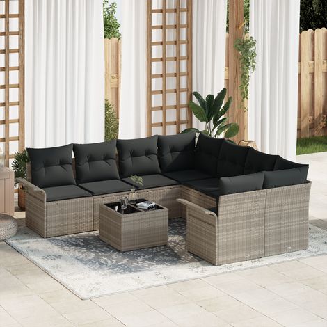 Garden Sofa Set 9 pcs Light Grey Poly rattan vidaXL (1/5)