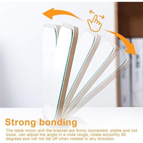 Standing Table Mirror, Wooden Table Mirror, Adjustable Angle, Wooden Base for Bedroom, Bathroom, Office, School (1/2)