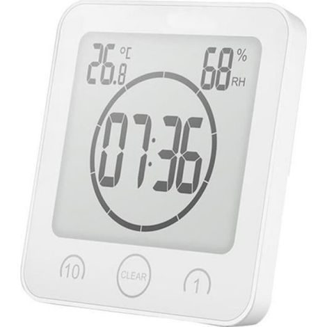 Horloge de Salle de Bain - Blanc - LCD Numérique - Thermomètre - Hygromètre - Alarme (1/4)