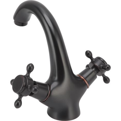 Antik-Stil Waschtischarmatur mit drehbarem Griff, erhöhter Warm- und Kaltwasserhahn, schwarze Arbeitsplattenarmatur aus Schafshorn (1/5)