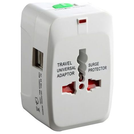 1500W Universal Travel Adapter, 2 USB Ports, Child Safety Lock, Multifunctional International Plug, 100-250V Wall Charger (1/5)