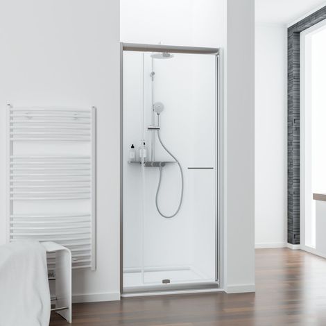 Schulte – Porte de douche pivotante extensible 70-80 cm – Verre de sécurité 5 mm – Profilé chromé – Montage mural réversible – Fermeture magnétique