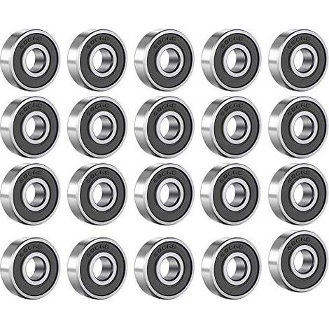 Lot de 20 roulements à billes 608 RS - En métal - À rainures - En acier carbone - Avec double blindage noir - Pour skateboard, rollers, rollers (8 mm x 22 mm x 7 mm) (1/5)