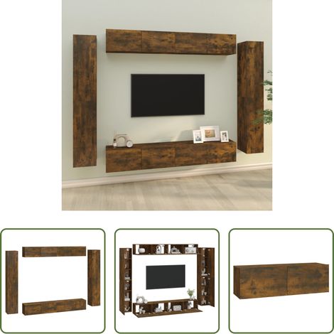 vidaXL Holz TV-Schrank - 8-tlg. TV-Schrank-Set Räuchereiche Holzwerkstoff (1/5)