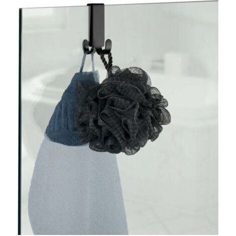 Vieste double shower wall hook, shower wall hook for hanging bathrobes and towels, stainless steel, 2x7x5.5 cm, black (1/4)