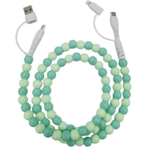 4-in-1 Perlmutt-Ladekabel – USB-C auf Lightning PD Schnellladekabel für iPhone 17/16/15 und Android Samsung S25 (Grün)