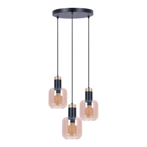 Suspension Kaja Logan ronde noire 3xE27 verre ambre