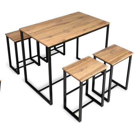 SET TAVOLO CON 4 SGABELI IN LEGNO100X60X87 CM NATURALE (1/2)